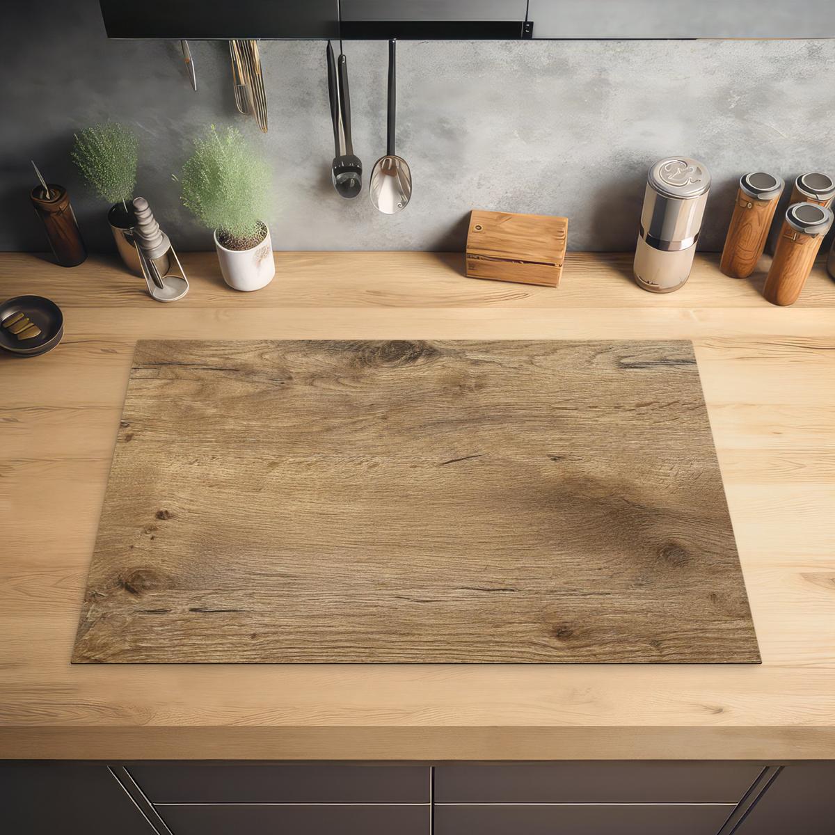 HERDABDECKPLATTE Holz - Braun - Holzoptik Induktionsmatte 77x51 cm - Eichefarben, Kunststoff (77/51/0.2cm) - MuchoWow