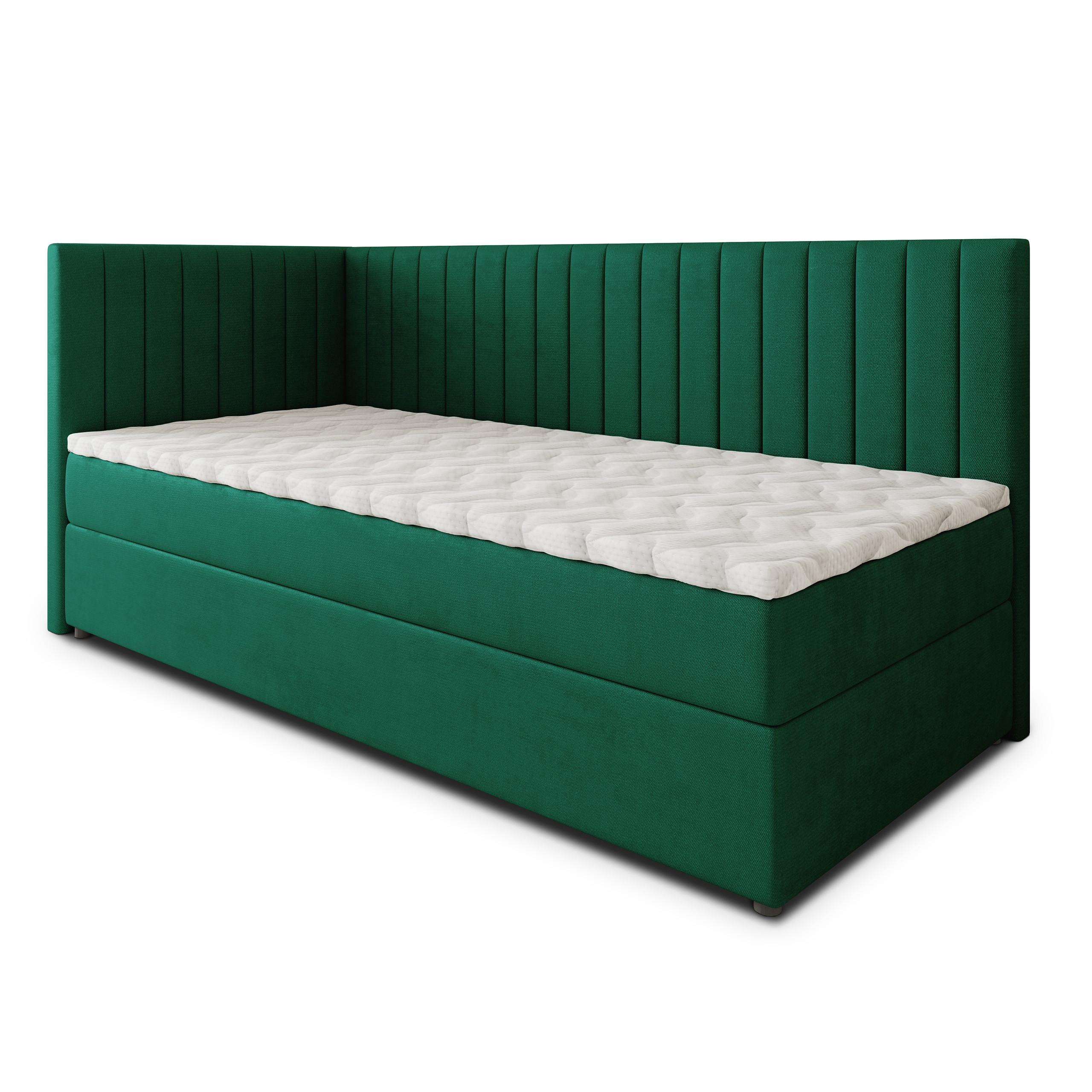 BOXBETT ARIS 80x200 cm mit Matratze und Topper, H2+H3 - Grün - Grün, Holz (80/200cm) - MASSENO