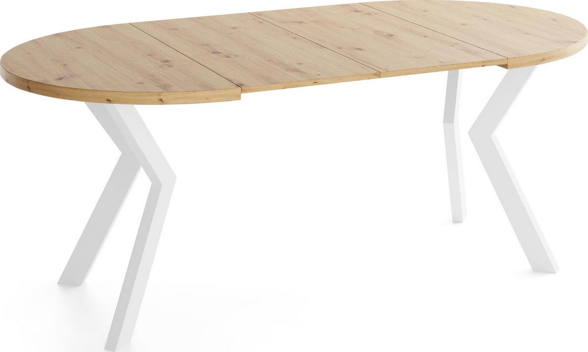 ESSTISCH Savio Weiß rund ausziehbar verlängerbar, Eiche Artisan Hellbraun 90-190/90/77 cm - Eiche Artisan/Weiß, Holz/Holzwerkstoff (90/190/77cm) - WFL GROUP