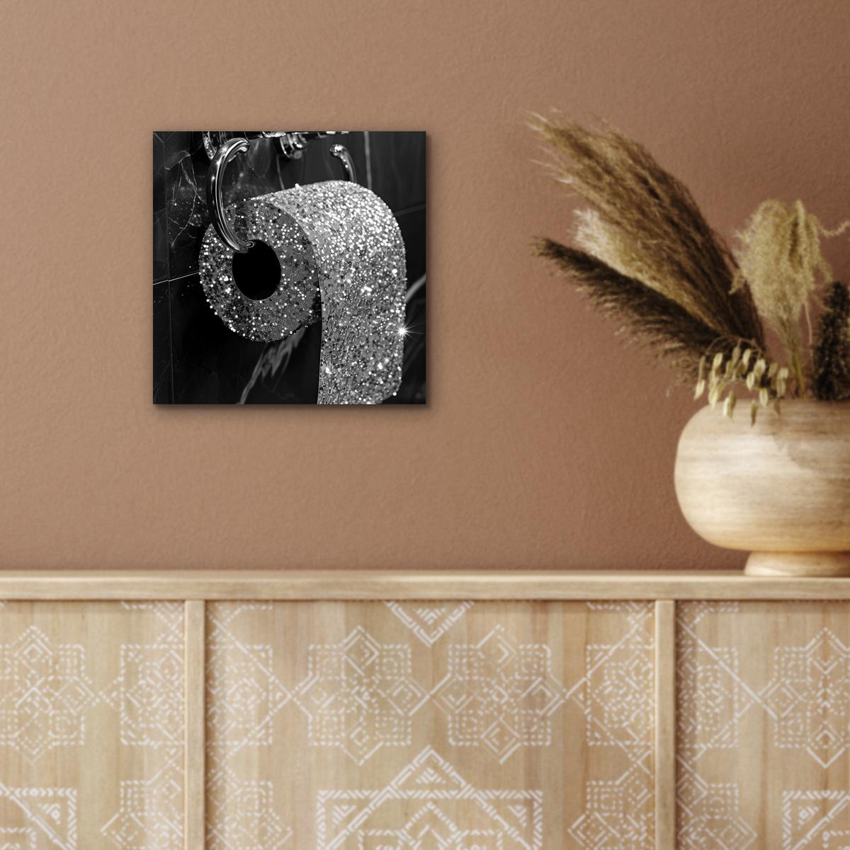 METALLBILD WC - Toilettenpapier - Schwarz und weiß - Glitter 20x20 cm - Silberfarben, Metall (20/20cm) - MuchoWow