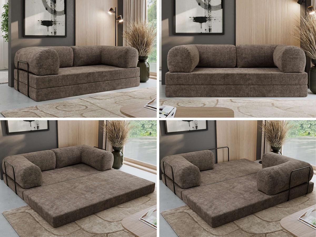 3-SITZER SOFA ORSETTO - Braun Schenille grob gewebt - Schwarz/Braun, Textil/Metall (200/70/100cm) - MKS