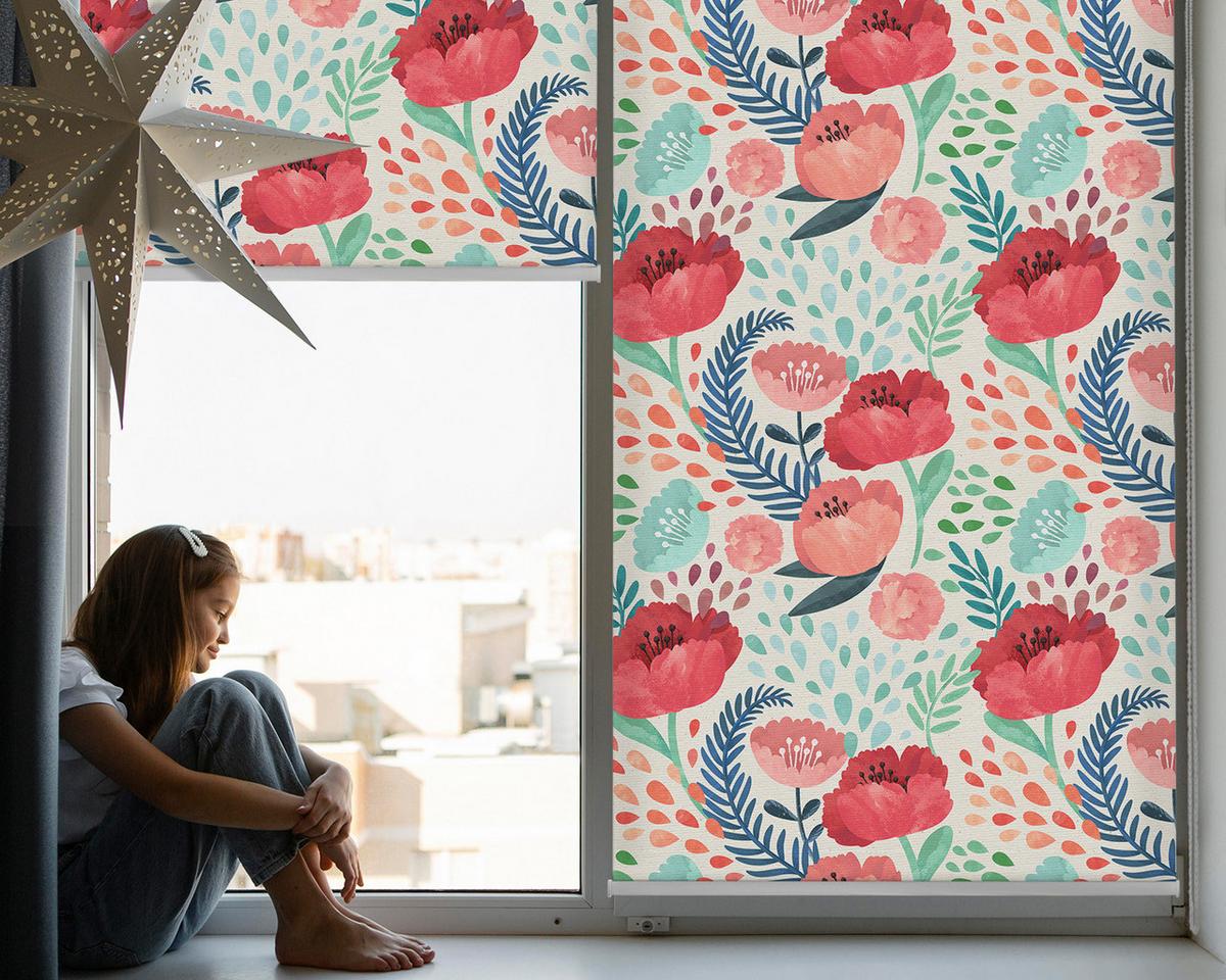 INNENROLLO - Fensterrollo - Rollo - 120x140 cm - Mohn - Rot, Kunststoff (120/140/0.5cm) - TULUP