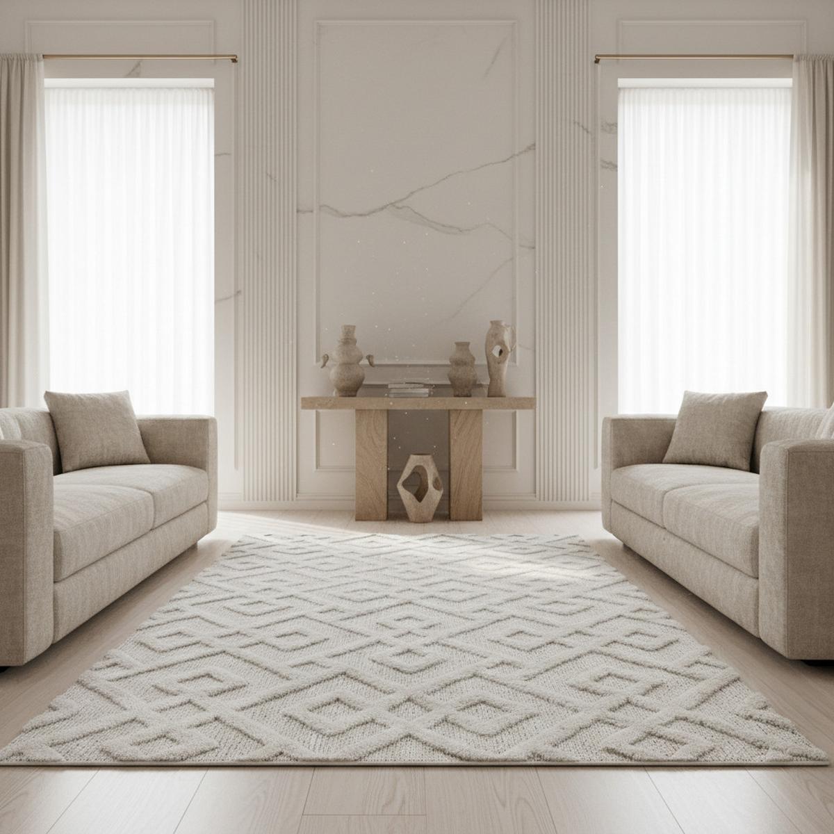 TEPPICH Hochflor EISACK in Creme, geometrisch, 240 x 340 cm - Beige, Textil (340/240cm) - KADIMA DESIGN