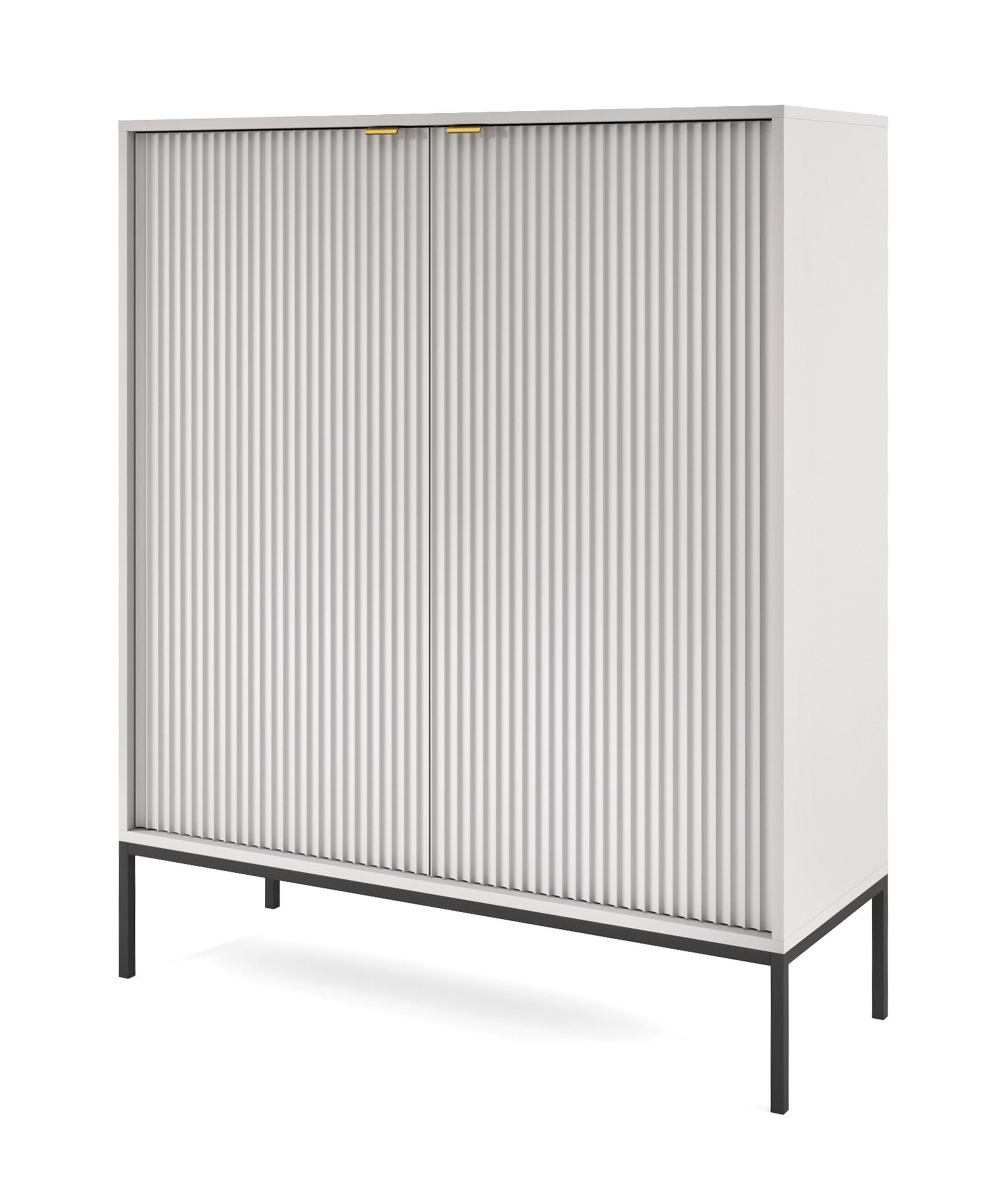SIDEBOARD Eternas 2T Grau 104/125/39 cm – schwarze Füße, mit geriffelten Fronten - Schwarz/Grau, Holzwerkstoff (104/125/39cm) - AX Living