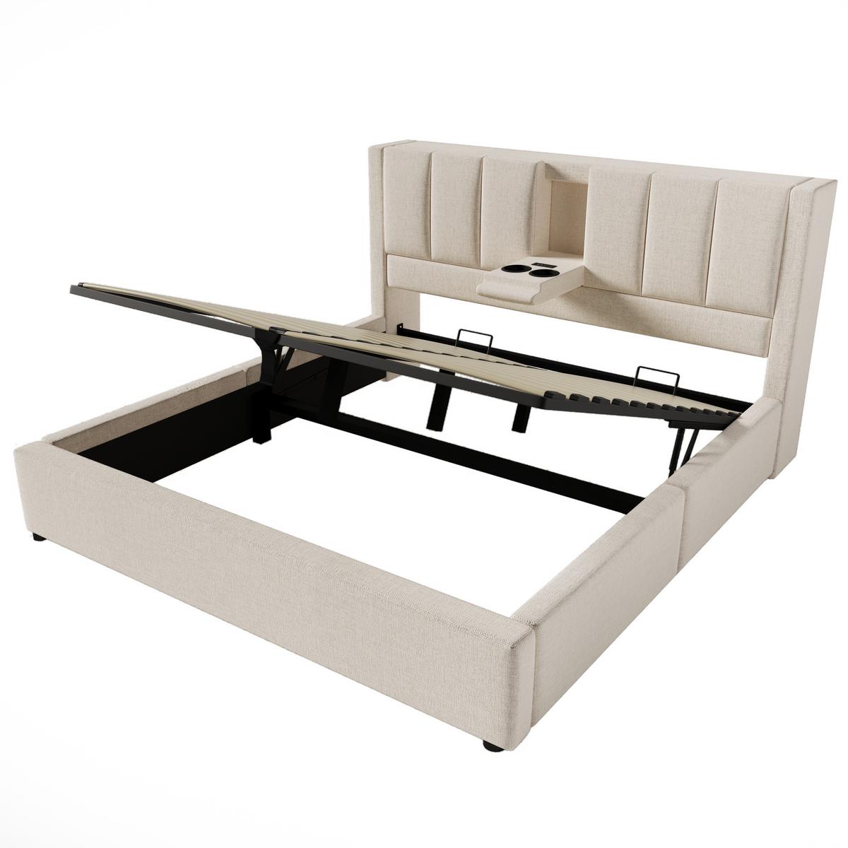 BETT 160x200 cm Leinen Beige - Beige, Holzwerkstoff (160/200cm) - Urban Meuble