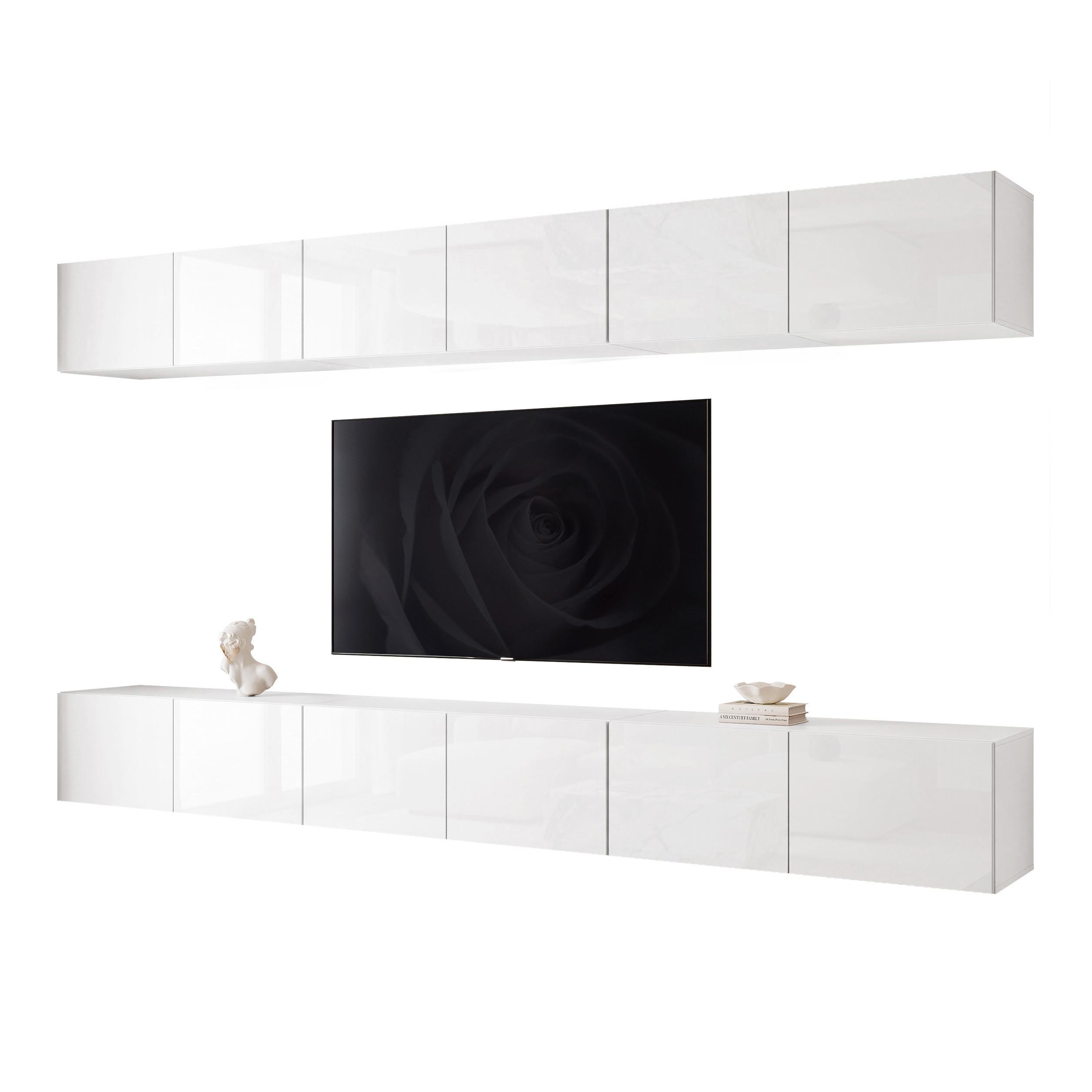 TV-LOWBOARD ANGEL V mit LED-Beleuchtung, 300 cm Weiß Hochglanz - Weiß Hochglanz, Holzwerkstoff (300/36/40cm) - Idohome