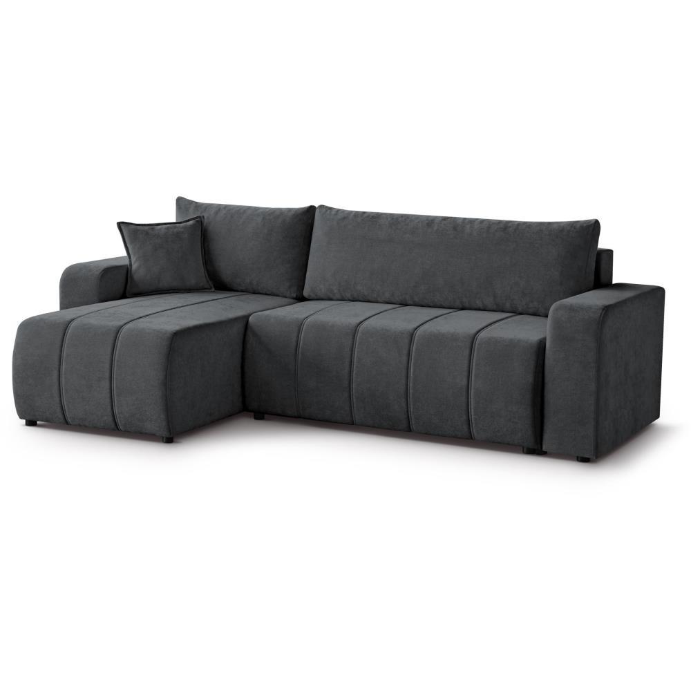ECKSCHLAFSOFA Mori graphit - Graphitfarben/Schwarz, Kunststoff/Textil (250/155cm) - Beautysofa