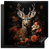 HERDABDECKPLATTE Hirsch - Tier - Blumen - Natur - Botanisch Induktionsmatte 78x78 cm - Kupferfarben, Kunststoff (78/78/0.2cm) - MuchoWow