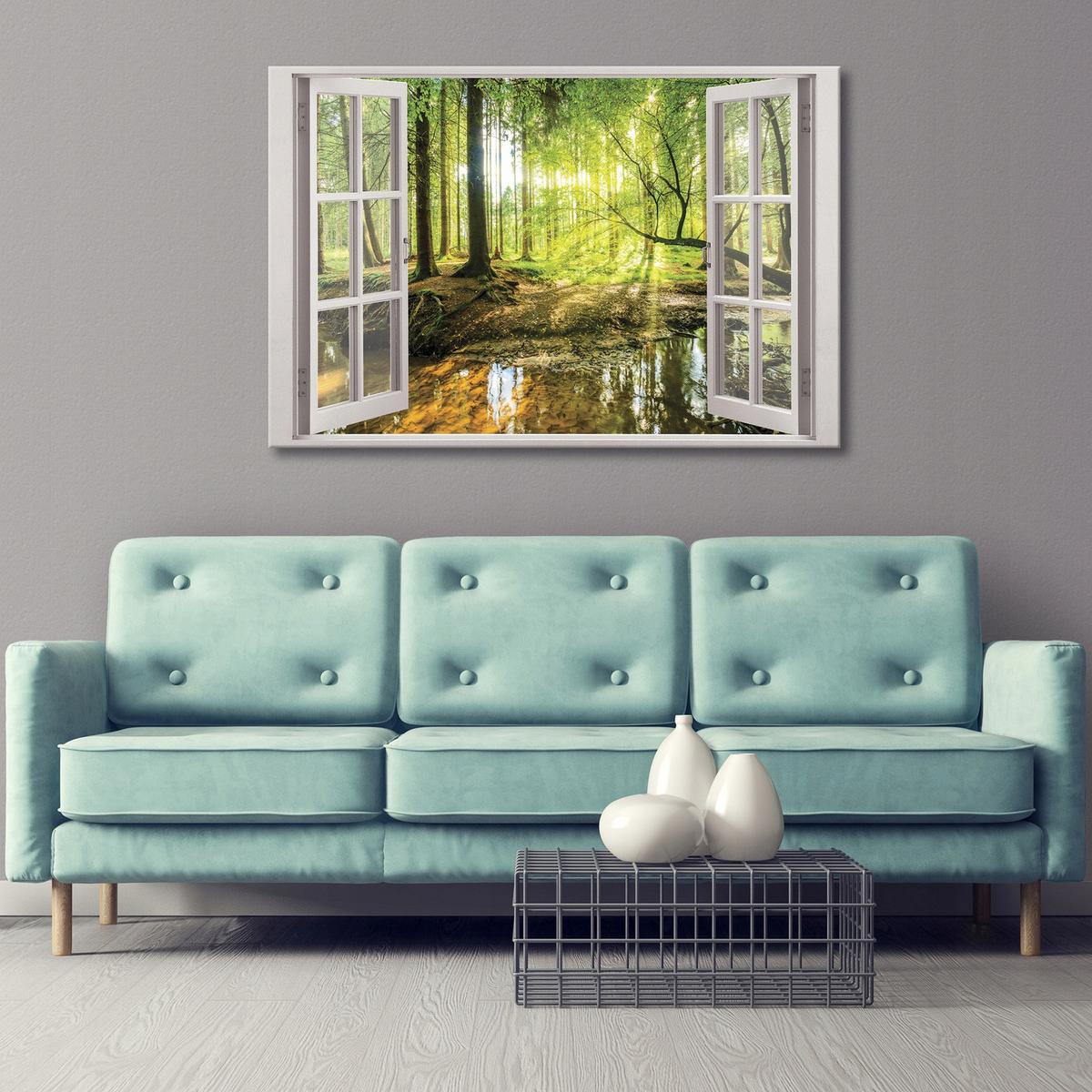 LEINWAND BILDER Fenster Wald Wohnzimmer 80x60 - Multicolor, Holzwerkstoff (80/60cm) - Wallarena