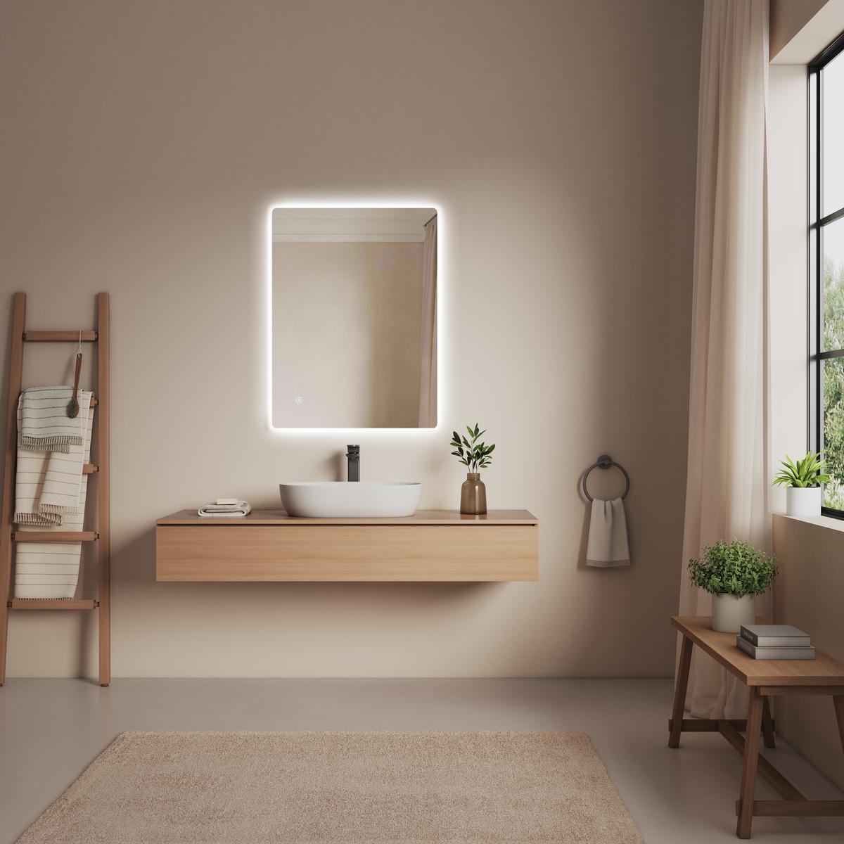 BADSPIEGEL LED abgerundet 3 Farbtemperaturen Touch-Schalter 80/60 cm - Transparent, Glas (80/60/3cm) - EMKE