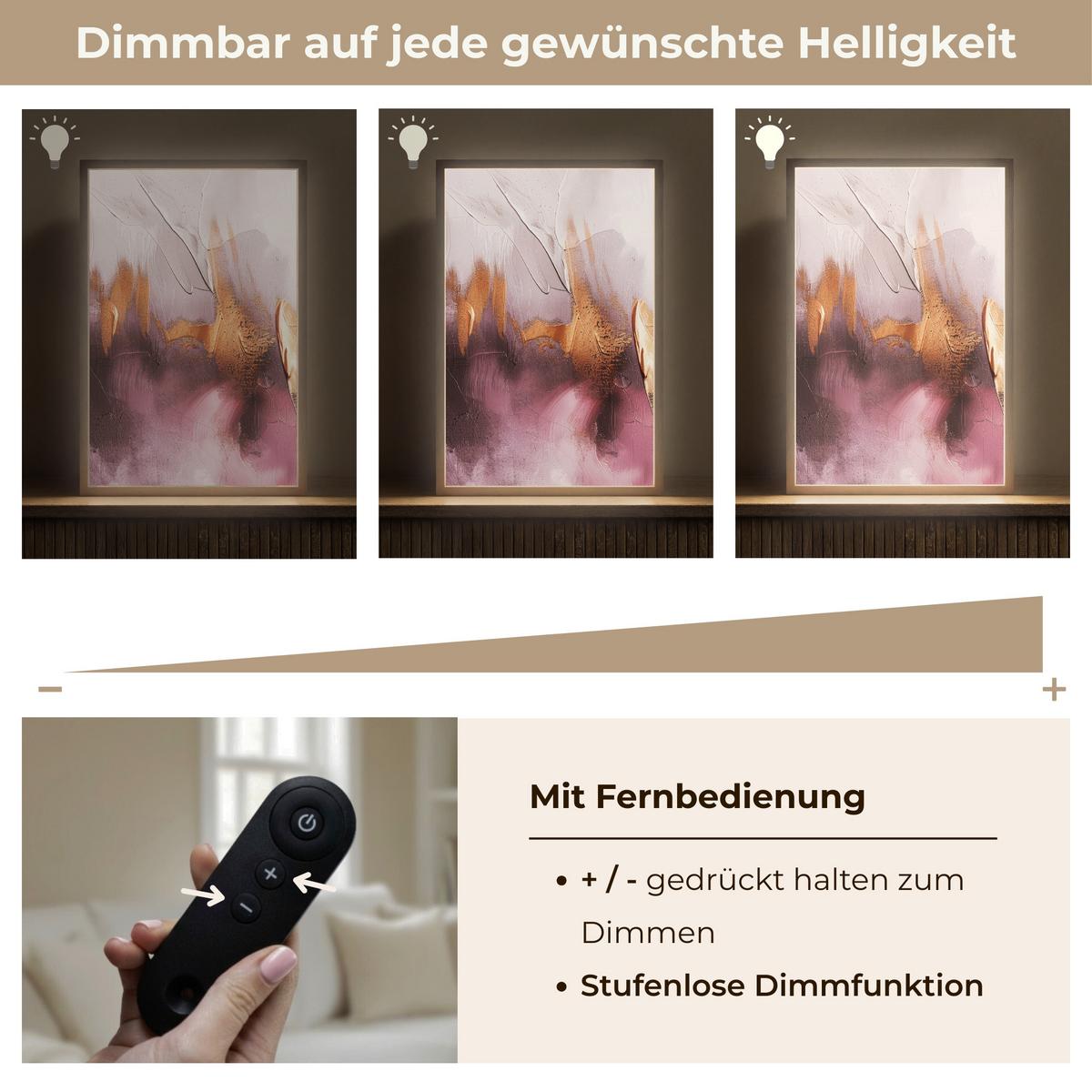 WANDLEUCHTE MIT AKKU Lila - Abstrakt - Farbe - Gold 40x60 cm - Mauve, Holzwerkstoff (40/60/8cm) - OnlyWow