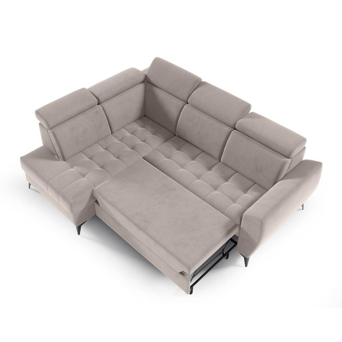 ECKSCHLAFSOFA Aurora II mit verstellbare Kopfstützen, Beige, links - Beige/Schwarz, Textil (266/204cm) - Beautysofa