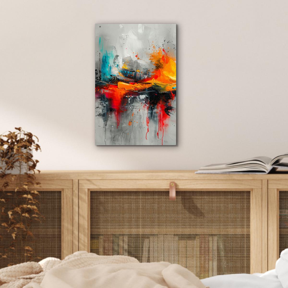 METALLBILD Moderne Kunst - Orange - Grau - Abstrakt 20x30 cm - Hellgrau, Metall (20/30cm) - MuchoWow