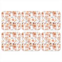 GLASUNTERSETZER 6er-Set Blumen - Bohème - Muster Telleruntersetzer 10x10 cm - Altrosa, Naturmaterialien (10/0.2cm) - MuchoWow
