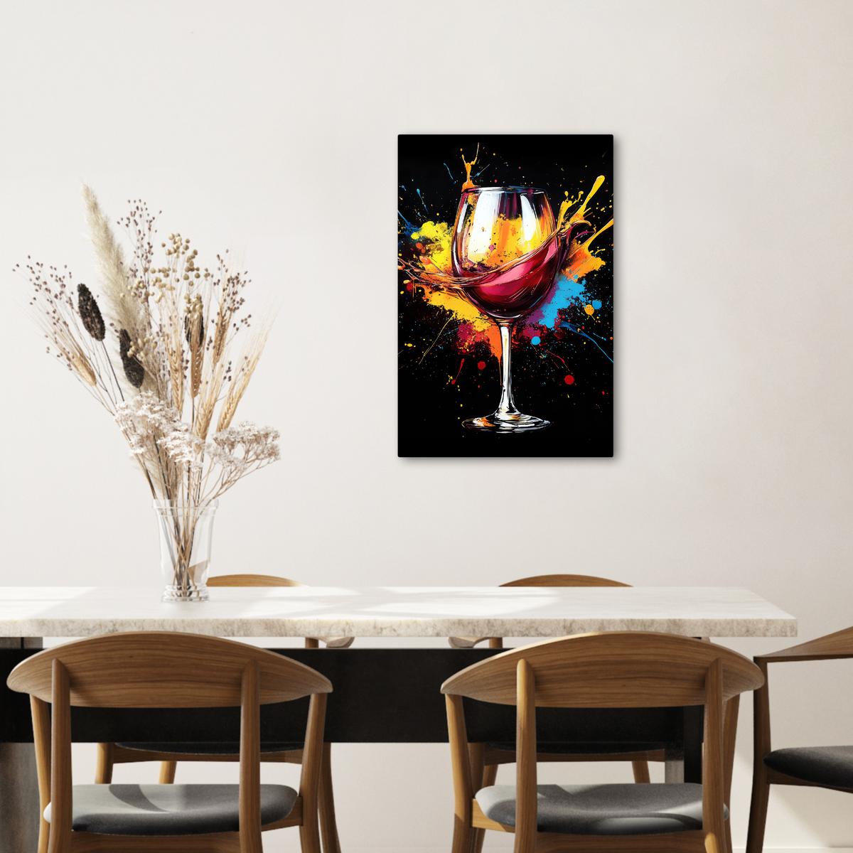 LEINWANDBILD Wein - Glas - Graffiti - Getränk - Rot - Farbe Wanddeko 40x60 cm - Weinrot, Textil (40/60cm) - MuchoWow