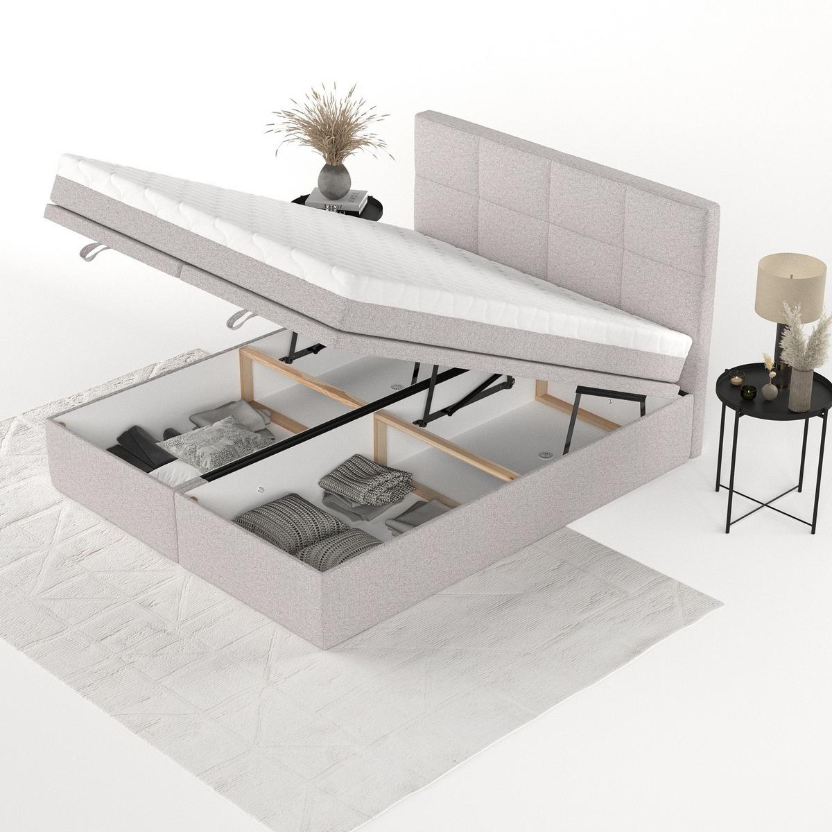 BOXBETT Tessa 180/200 cm Beige im Riva Stoff - Beige/Schwarz, Holz/Holzwerkstoff (180/200cm) - AltaBeds