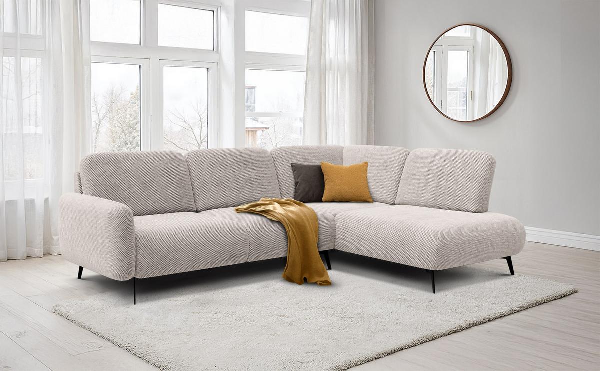 ECKSOFA FEBE 5-Sitzer rechts, beige - Beige/Schwarz, Holz/Textil (271/190cm) - Wozimo
