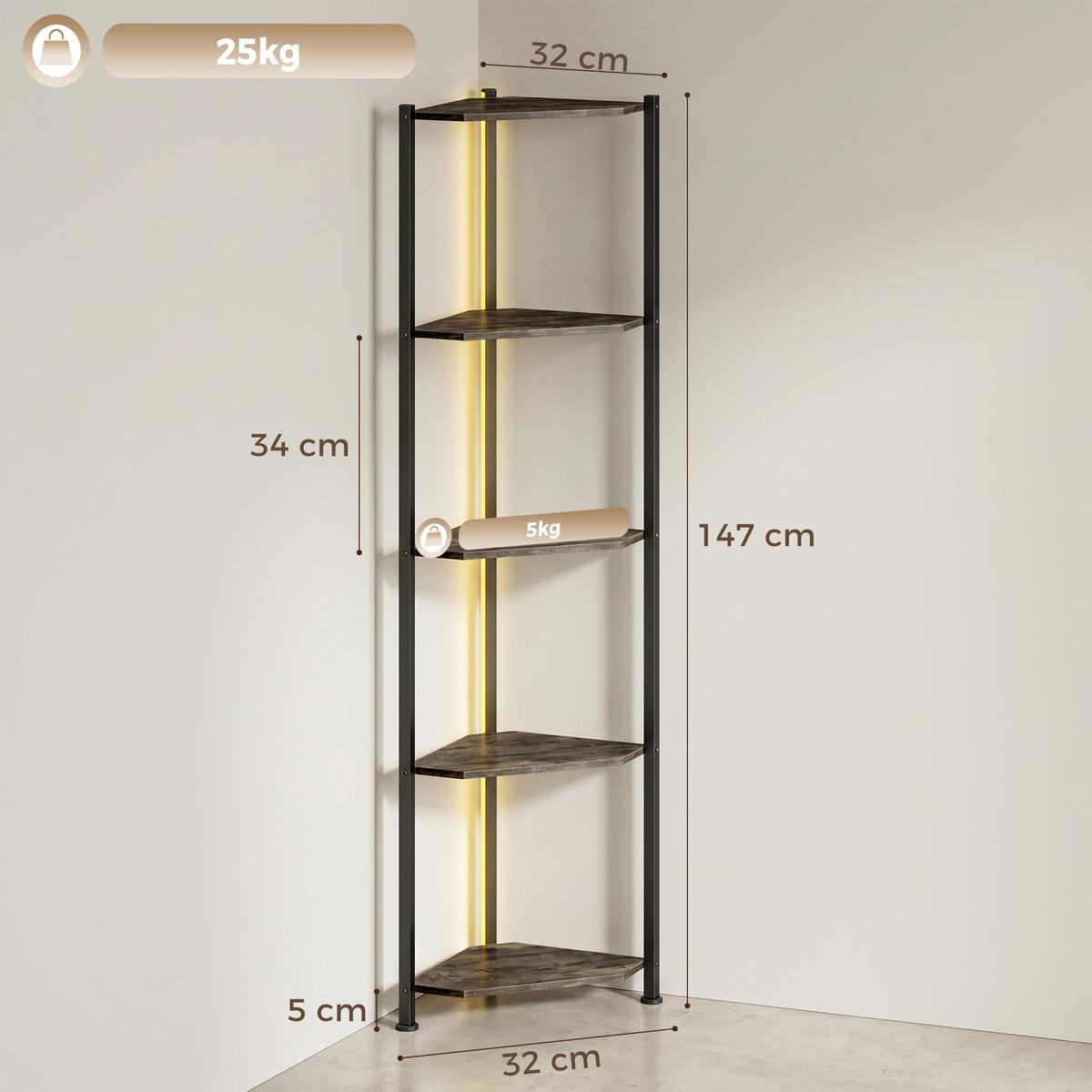 BÜCHERREGAL Spanplatte Stahl Rustikal Braun - Schwarz/Braun, Holzwerkstoff/Metall (32/147/32cm) - HOMCOM