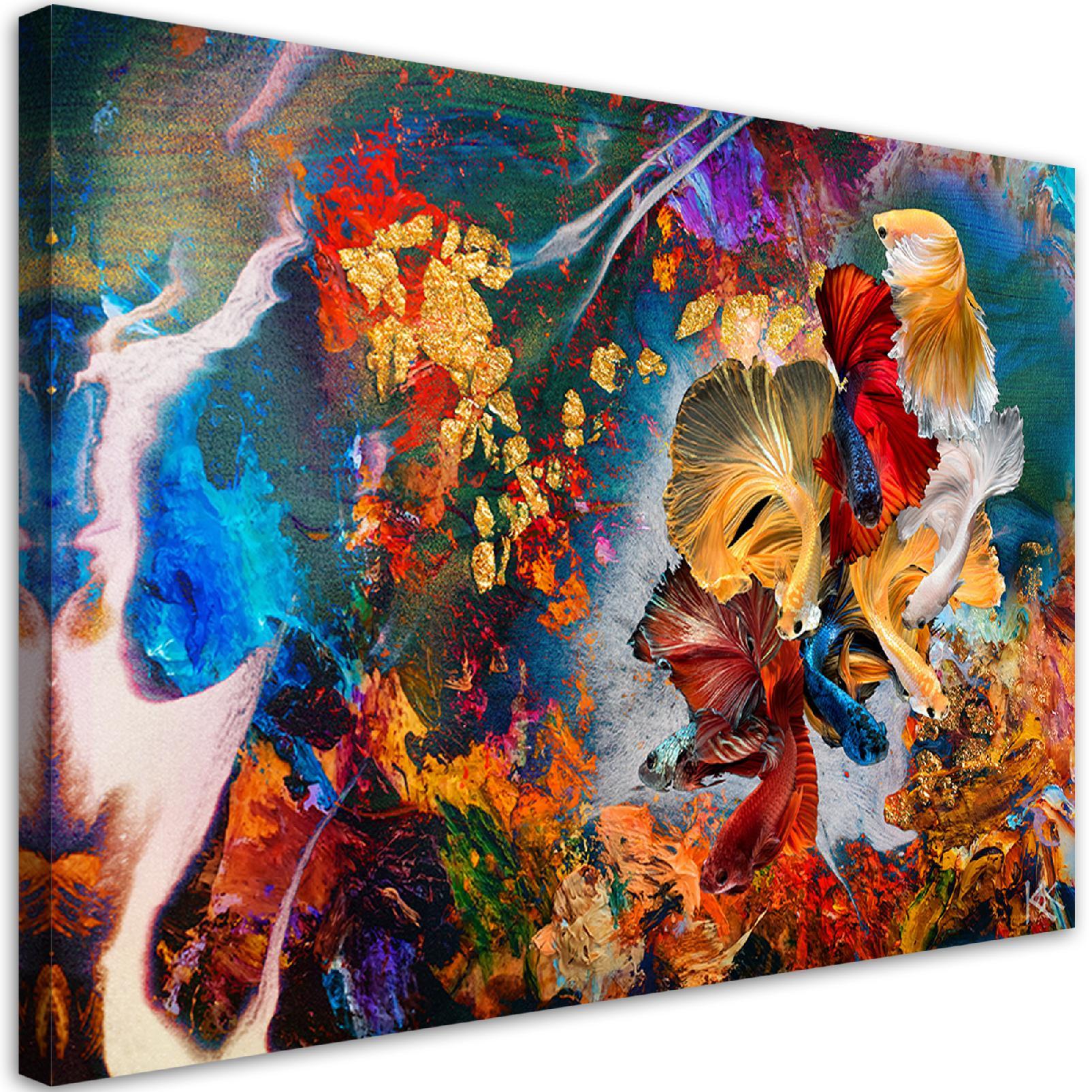 WANDBILD farbenfrohe fisch abstraktion - Multicolor, Textil (60/40cm) - Feeby