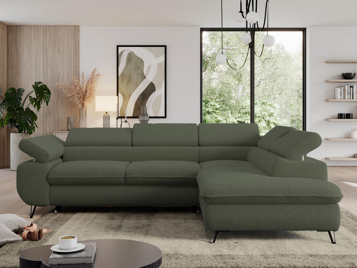 ECKSOFA PEDRO L Grün Boucle - Rechts Seite - Schwarz/Grün, Textil/Metall (273/208cm) - MKS