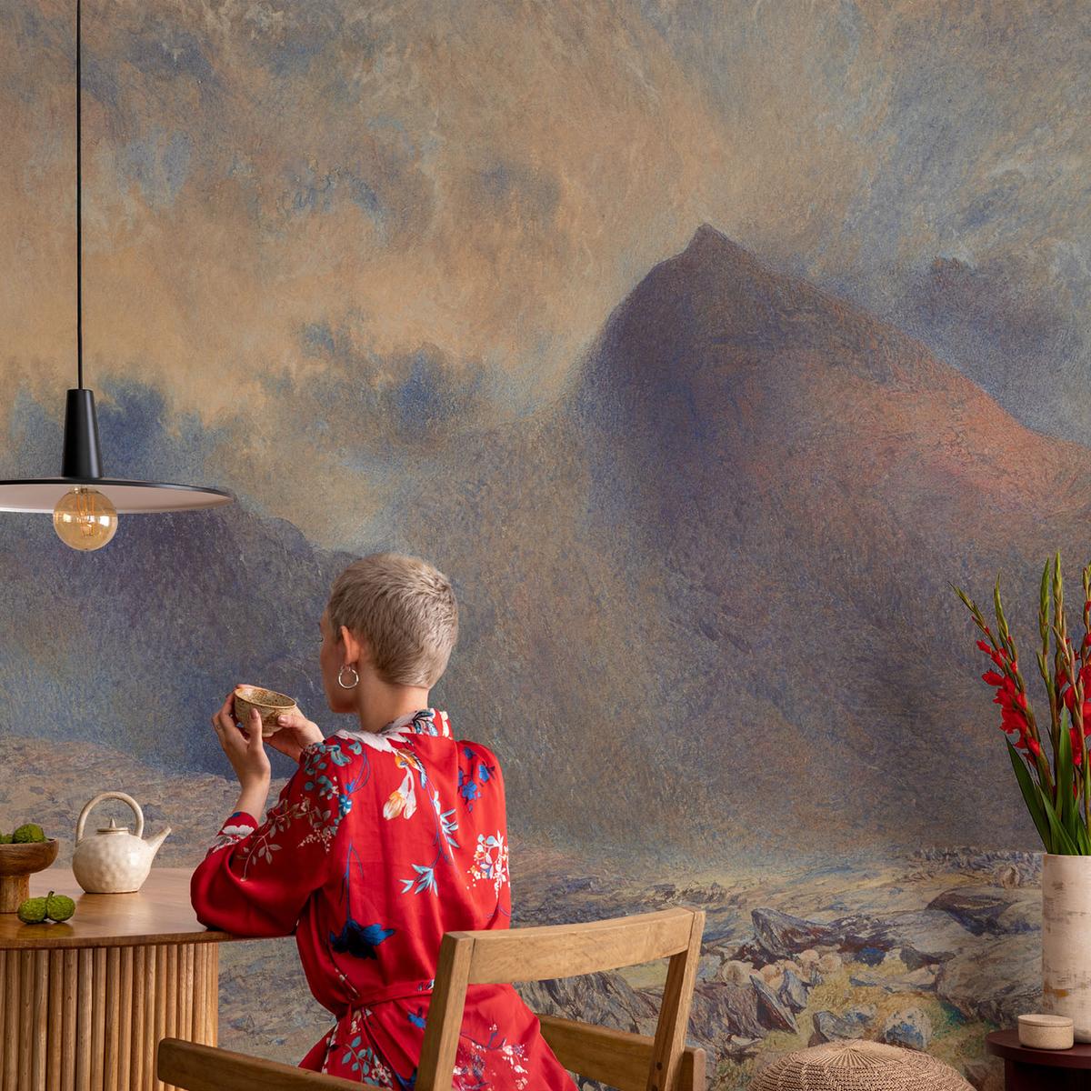 FOTOTAPETE 208x146 cm - Berglandschaft - Schwarz, Textil (208/146cm) - Wallfluent