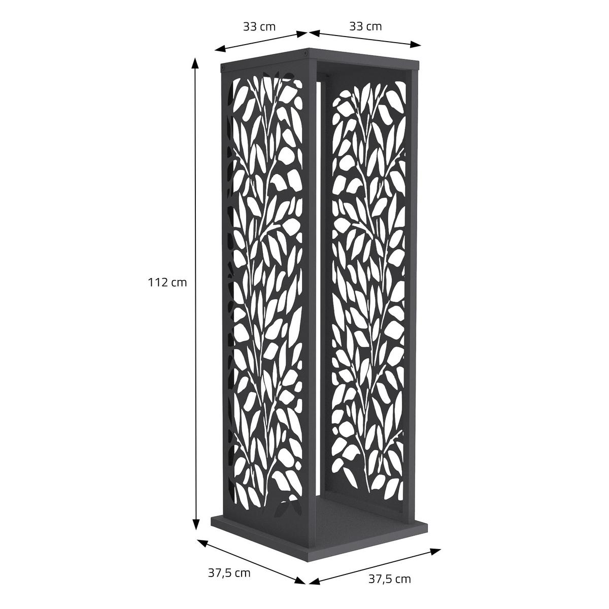 KAMINHOLZREGAL Innen Außen Brennholzregal 37,5x37,5x112 cm Stahl Verzinkt Anthrazit Blätter-Motiv - Anthrazit, Metall (37.5/112/37.5cm) - ML-DESIGN