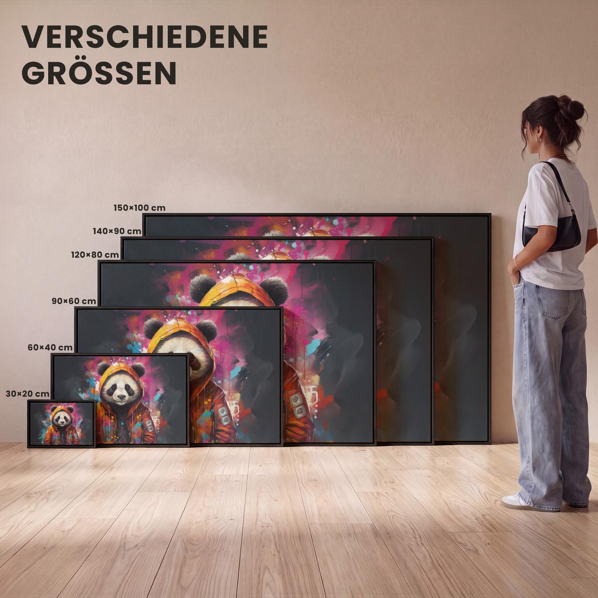 LEINWAND Bilder mit Rahmen - Panda - Jacke - Graffiti - Orange - 140x90 - Orange, Textil (140/90cm) - MuchoWow