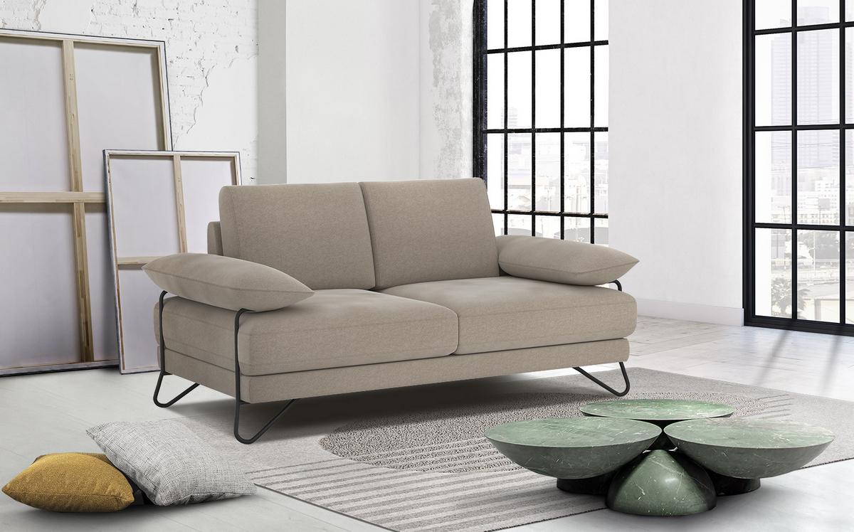 SOFA LORI 2-Sitzer, creme - Creme/Schwarz, Holzwerkstoff/Textil (185/87/96cm) - Wozimo