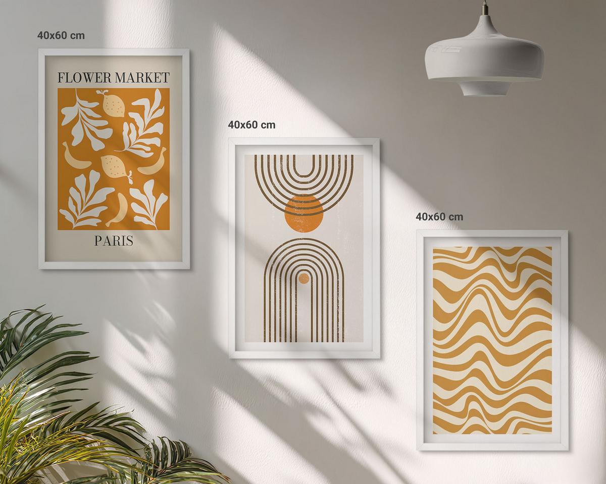 BILDER SET 3er Set - 40x60 cm Weißer Rahmen - Poster mit geometrischen Pflanzenmustern - Weiß, Kunststoff (40/60cm) - TULUP