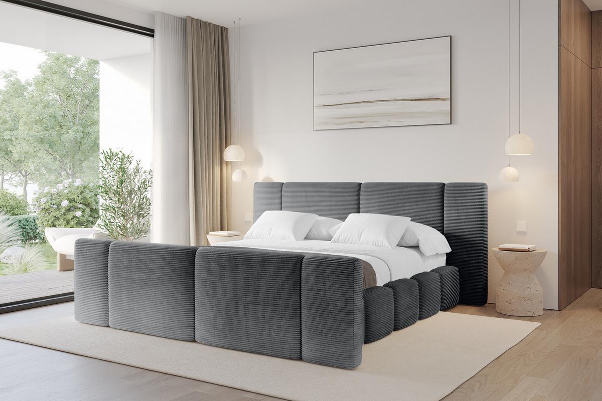POLSTERBETT mit Bettkasten, Fußteil und Lattenrost, Bett mit Matratze H3/H4 - NILO-Z 120x200 Dunkelgrau - Graphitfarben, Holzwerkstoff/Textil (120/200cm) - ALTDECOR