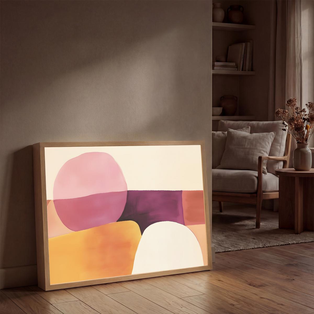 WANDLEUCHTE MIT AKKU Formen - Abstrakt - Farbenfroh 100x70 cm - Rosa, Holzwerkstoff (100/70/8cm) - OnlyWow