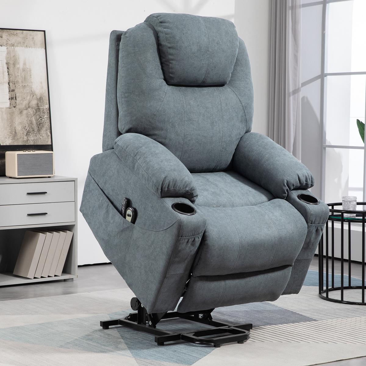 FERNSEHSESSEL mit Aufstehhilfe, Dunkelgrau - Dunkelgrau/Schwarz, Textil/Metall (90/107/101cm) - HOMCOM