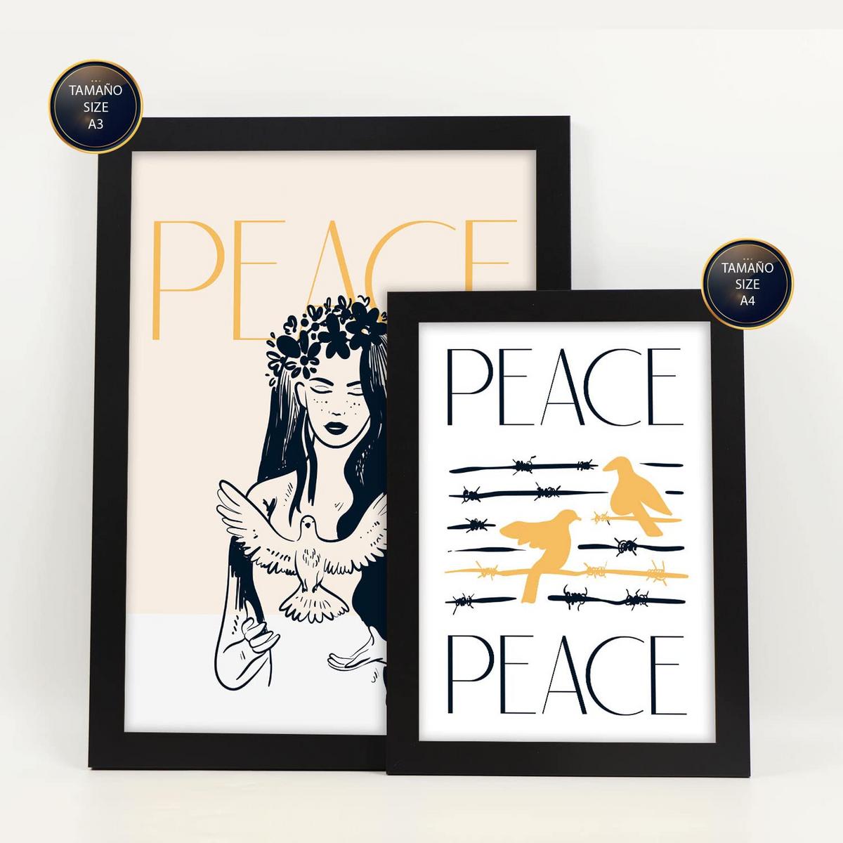 POSTER Set Mit 6 In Schwarzer Tinte Frieden Und Liebe Kunstdrucke Von Meer Und Ozean Für Innenarchitektur A3 & A4 Schwarzer Rahmen - Schwarz, Papier (29/3cm) - Nacnic