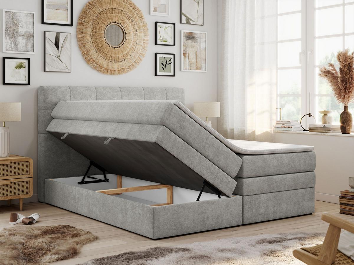 BOXSPRINGBETT LUKA KING 120/200 Hellgrau Struktur - H4 - Hellgrau, Holz/Textil (120/200cm) - MKS