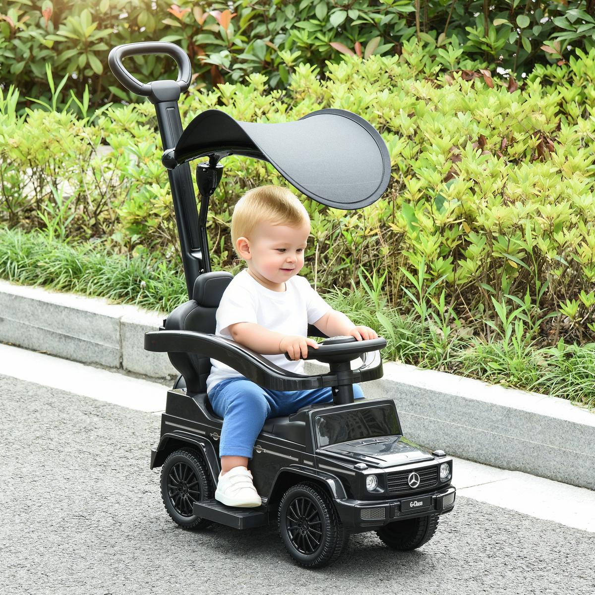 RUTSCHAUTO mit Schiebstange Kunststoff Metall Schwarz - Schwarz, Kunststoff (85.5/40.5/95cm) - HOMCOM