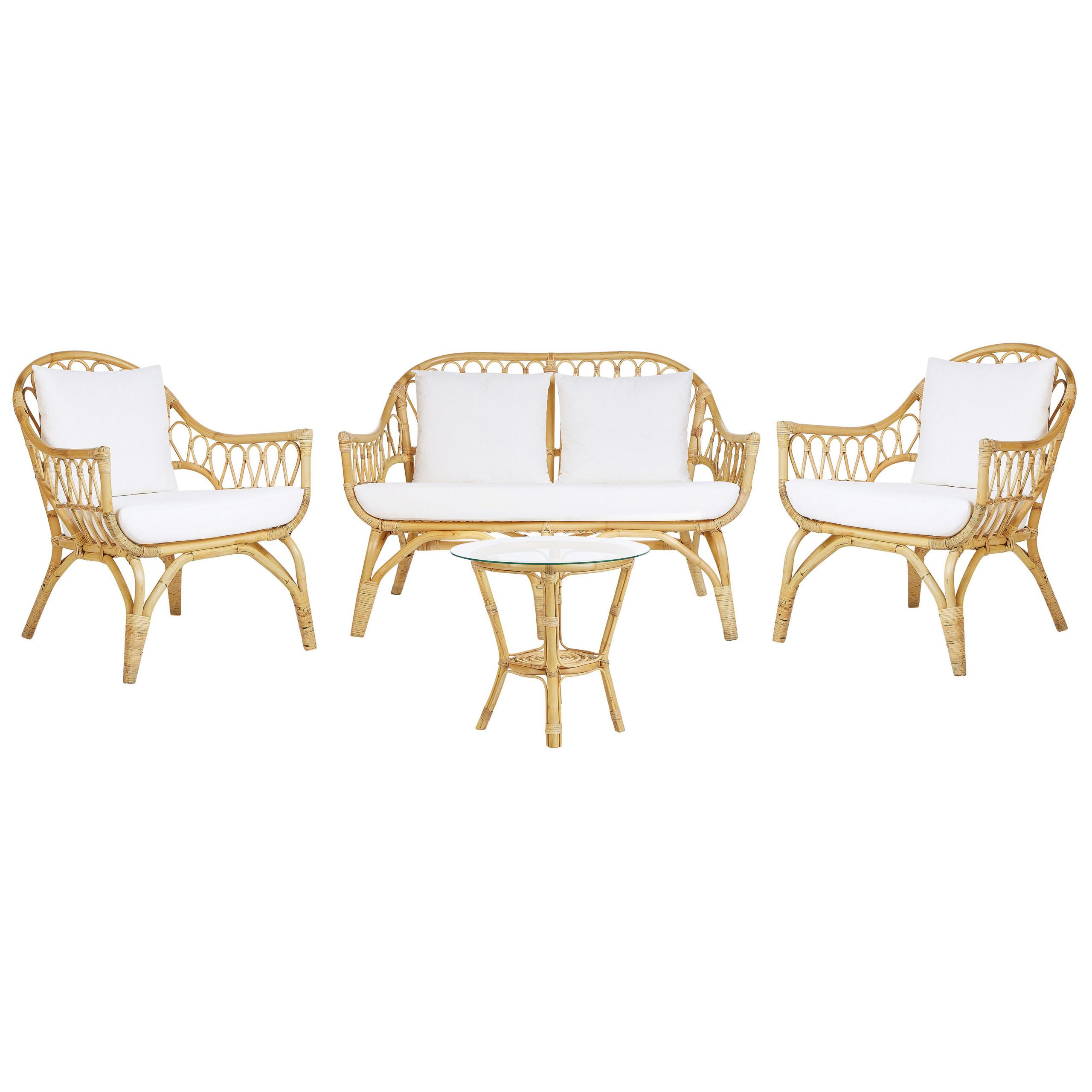 LOUNGE-SET 4-sitzer Rattan Beige Sibari - Beige, Naturmaterialien - Beliani