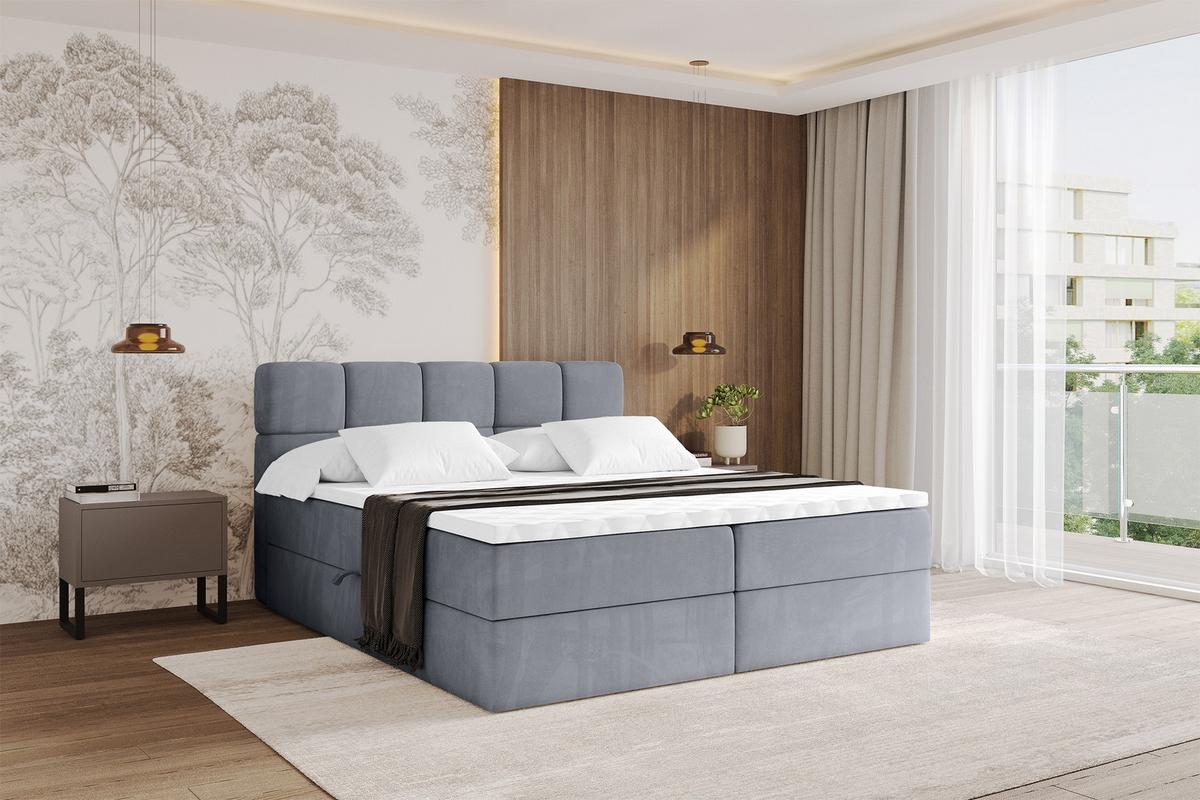 BOXBETT mit Matratze H3 - FAMA - 160x200 cm Grau Casablanca - Grau, Holzwerkstoff (160/200cm) - ALTDECOR