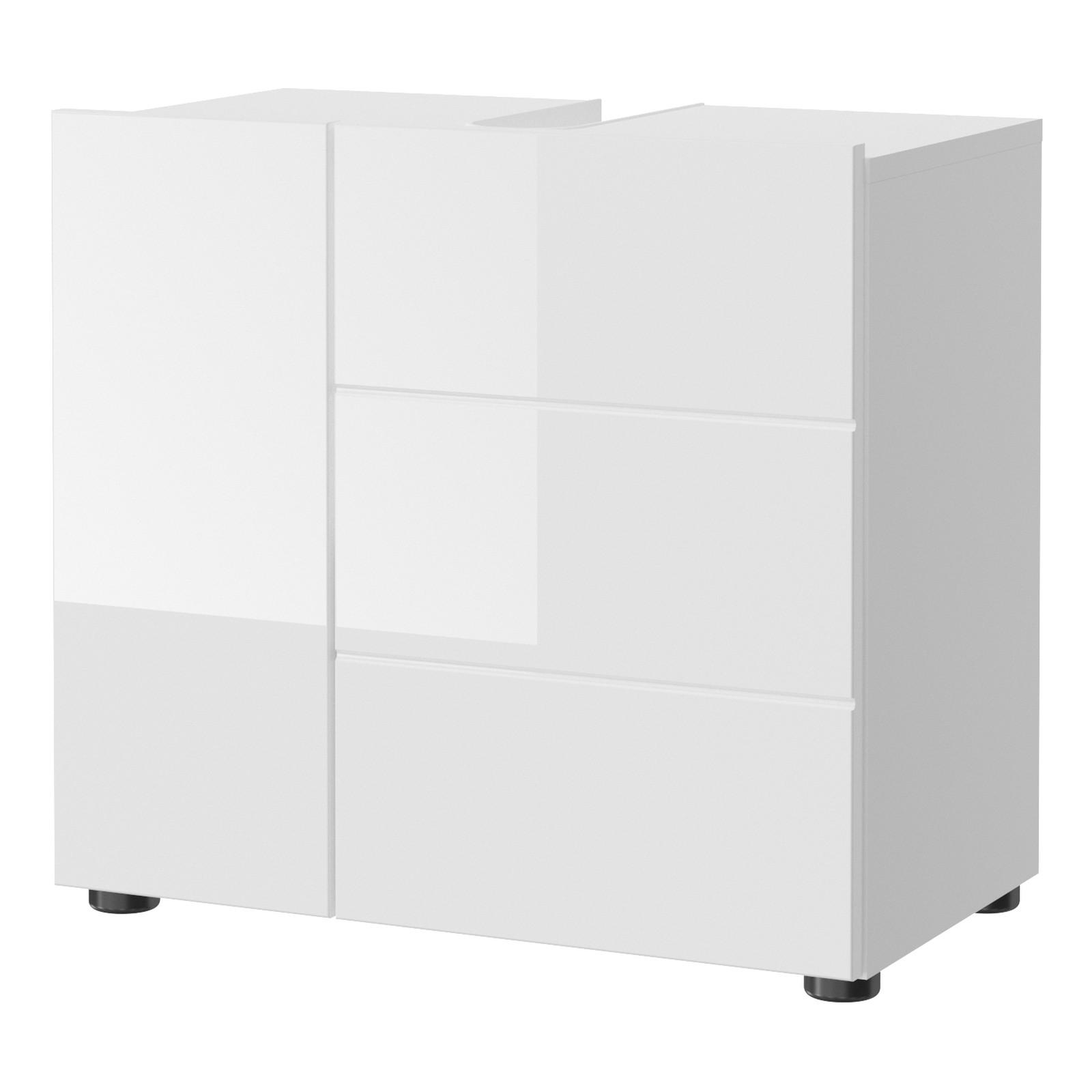 WASCHBECKENUNTERSCHRANK weiß Hochglanz 60 cm, Bad Unterschrank 2-türig - Weiß Hochglanz/Schwarz, Holzwerkstoff/Kunststoff (60/56/34cm) - Inn.Furn