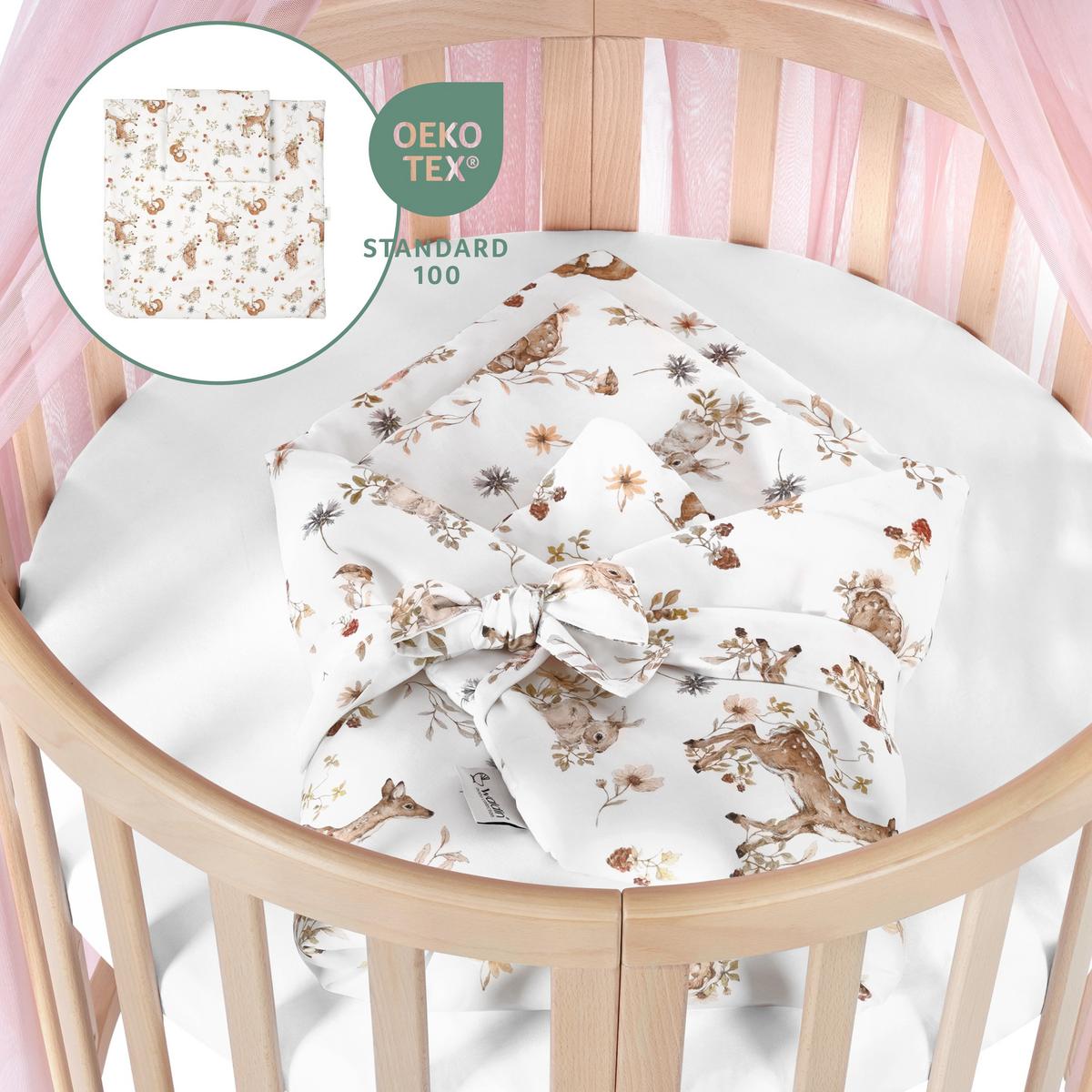 BABYBETT NATUR OVAL 7in1 mit Matratze und Himmelset - Naturfarben/Rosa, Holz/Textil (73/125cm) - waldin