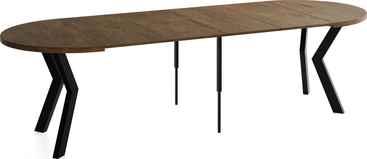 ESSTISCH Savio rund ausziehbar verlängerbar XXL, Eiche Braun Rustikal 100-300/100/77 cm - Alteiche/Schwarz, Holz/Holzwerkstoff (100/300/77cm) - WFL GROUP