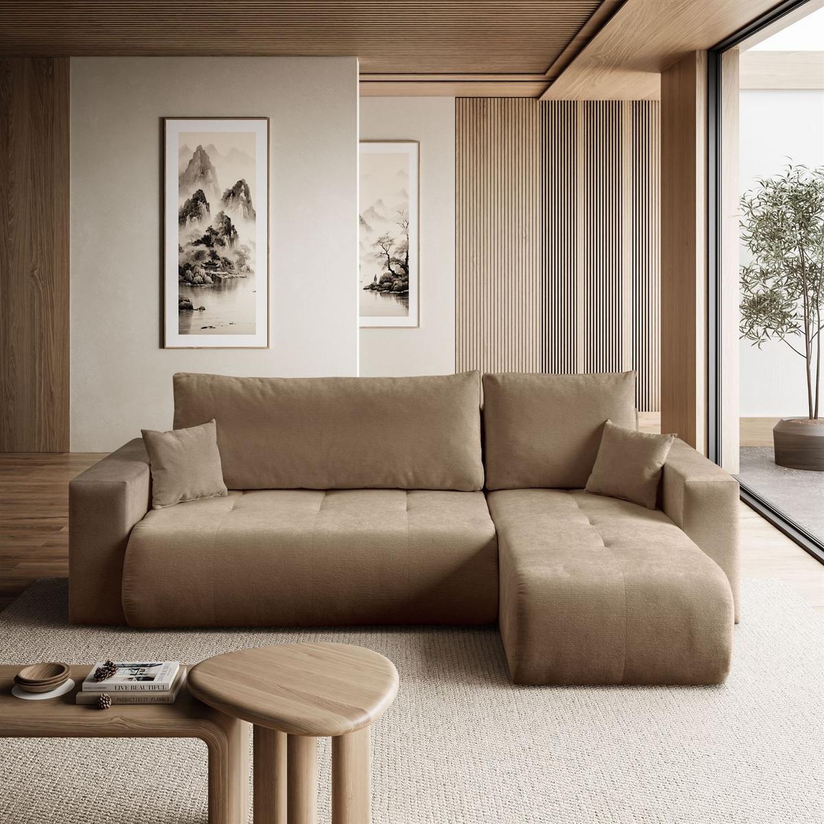 ECKSOFA CLOUD II L mit Schlaffunktion, Vibe 19 - Hellbraun, Textil (247/152cm) - Lookway