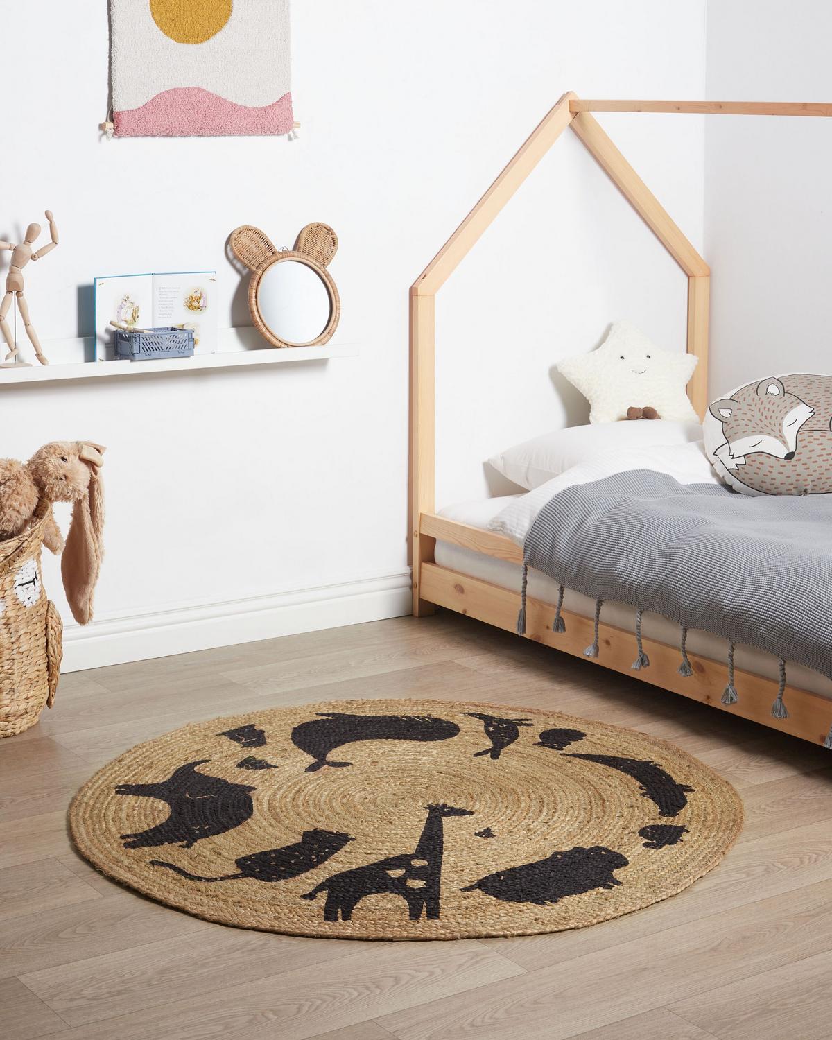 KURZFLOR-TEPPICH Beige 120 cm Earth - Beige/Schwarz, Naturmaterialien (120/120cm) - Beliani