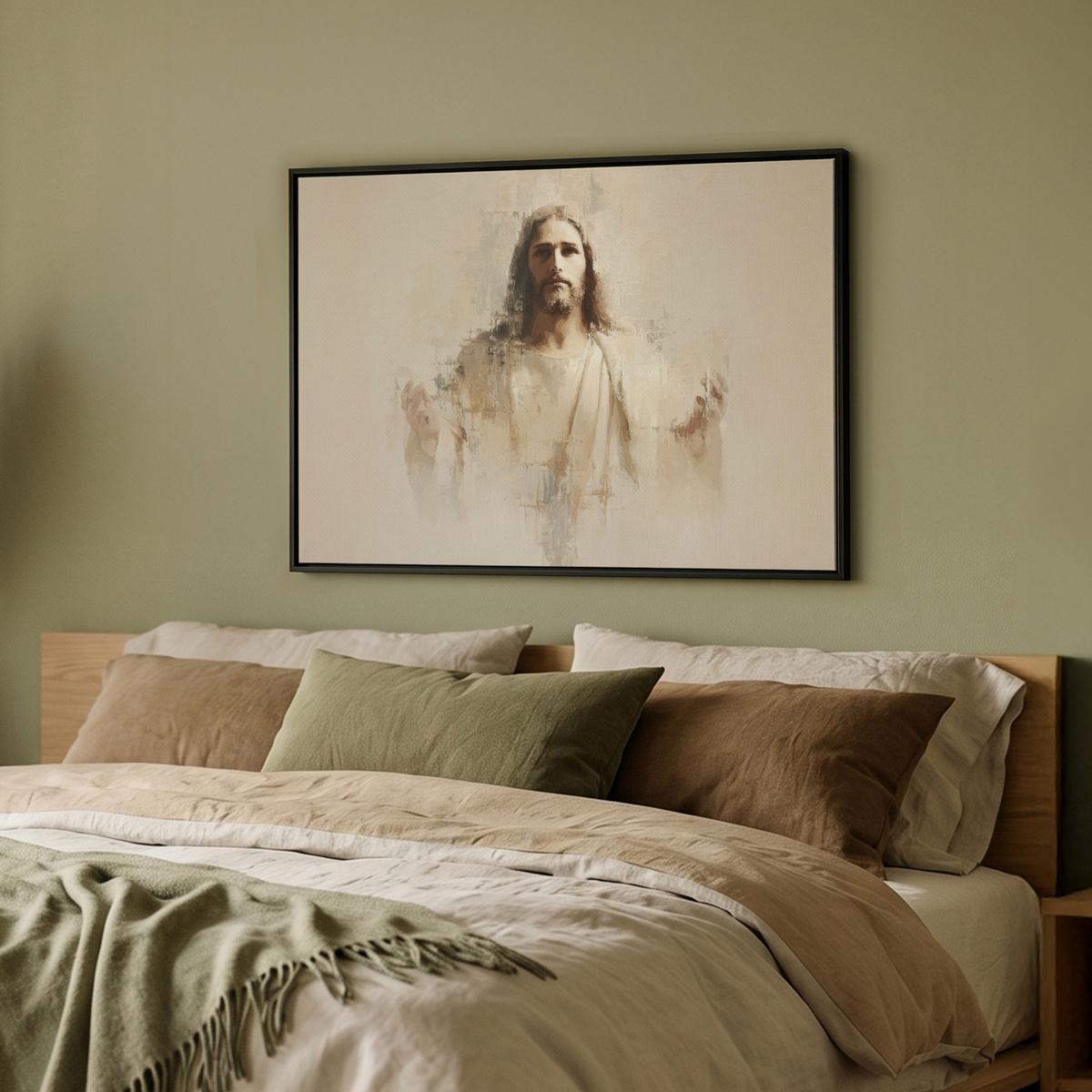 LEINWAND Bilder mit Rahmen - Porträt - Abstrakt - Jesus - Beige - 80x60 - Beige, Textil (80/60cm) - MuchoWow