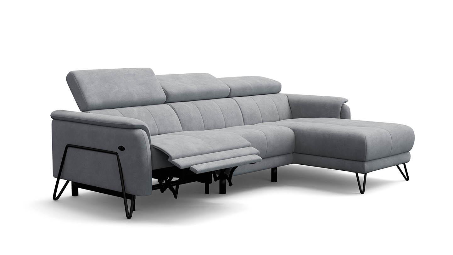 ECKSOFA RODEN 4-Sitzer mit Relax, hellgrau, Veloursstoff - Hellgrau, Holz/Textil (268/92cm) - Wozimo