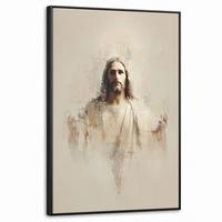 LEINWAND Bilder mit Rahmen - Porträt - Abstrakt - Jesus - Beige - 60x90 - Beige, Textil (60/90cm) - MuchoWow