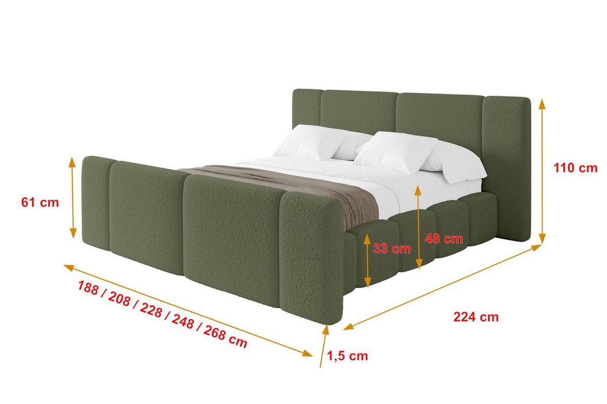 POLSTERBETT mit Bettkasten, Fußteil und Lattenrost, Boxbett ohne Matratze - NILO-Z 160x200 Grün - Olivgrün, Holzwerkstoff/Textil (160/200cm) - ALTDECOR