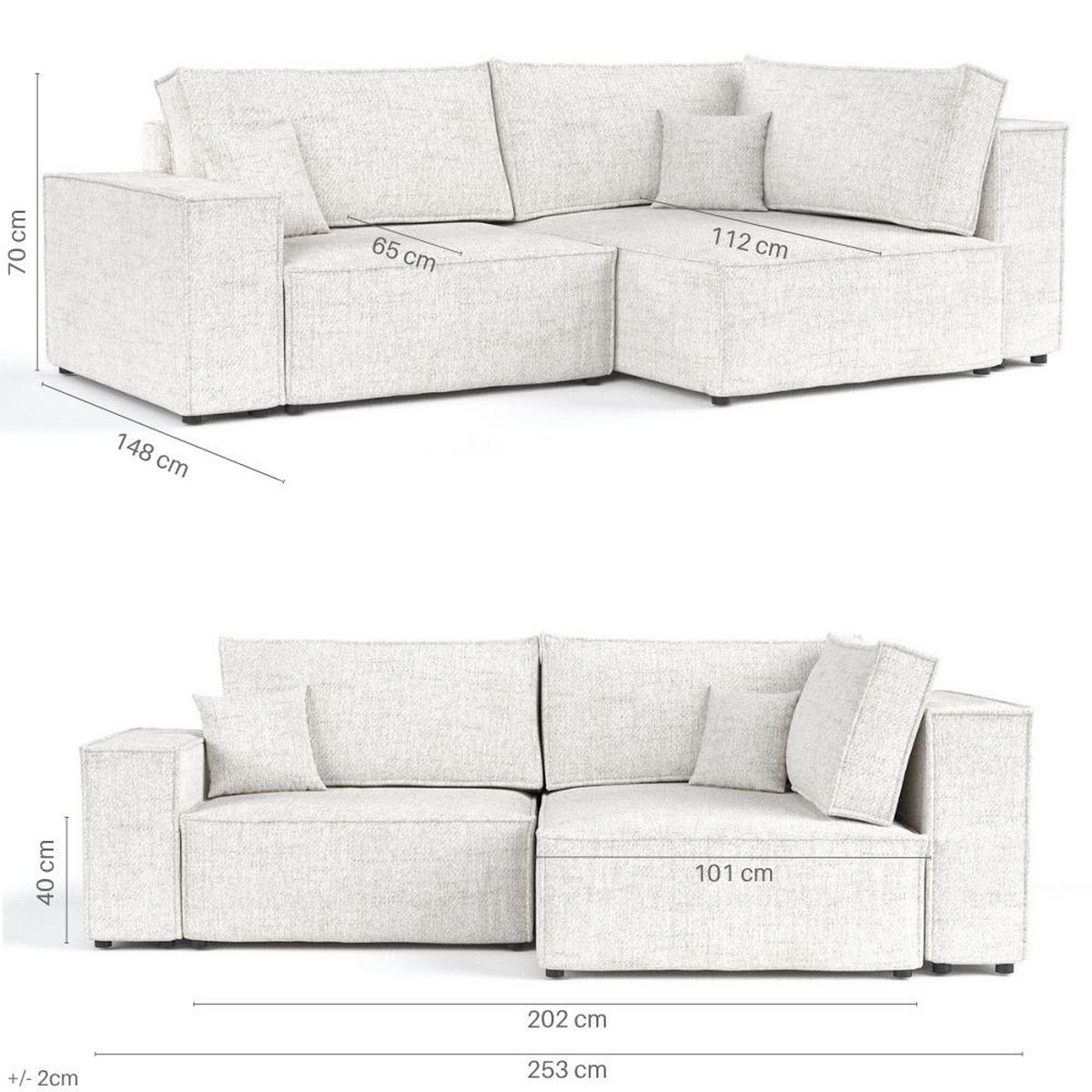 ECKSOFA AVION mit Schlaffunktion Beige im Neve Stoff - Beige/Schwarz, Holz/Holzwerkstoff (253/148cm) - AltaBeds