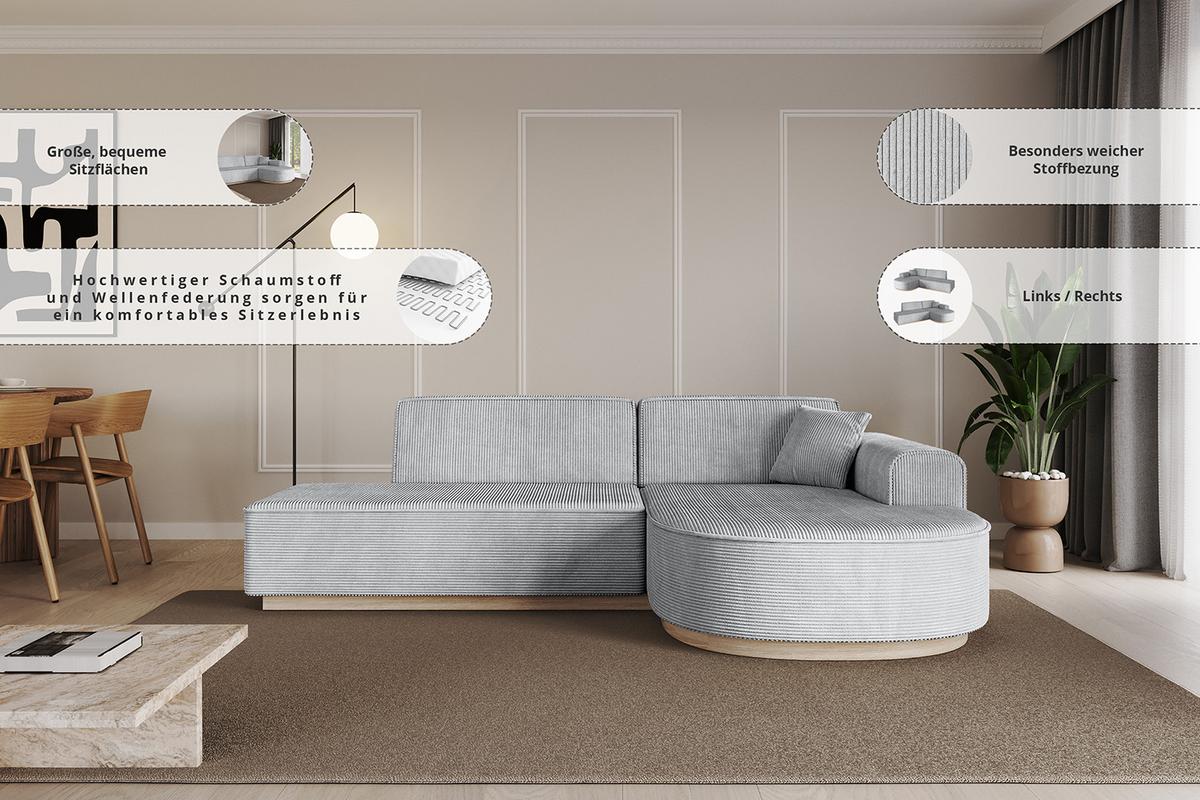 ECKSOFA Ottomane Rechts ARRIO-L1 - 243x171x83 cm Creme - Hellgrau/Creme, Holzwerkstoff/Textil (243/171cm) - ALTDECOR