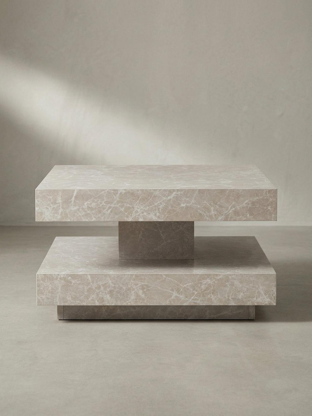 COUCHTISCH in Stein-Optik mit Stauraum, Modernes Design, Quadratisch, Beige 60x60x34 cm - Beige, Holzwerkstoff (60/60/34cm) - KADIMA DESIGN