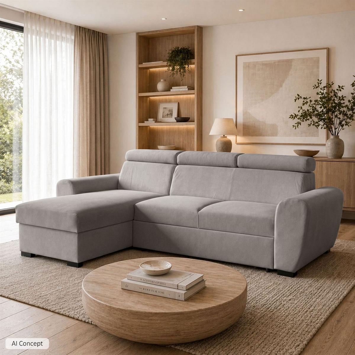 ECKSOFA FALCO mit Schlaffunktion Elli 26 - Grau, Textil (253/174cm) - Lookway